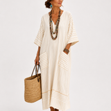 Caftan Farah Beige Rayé