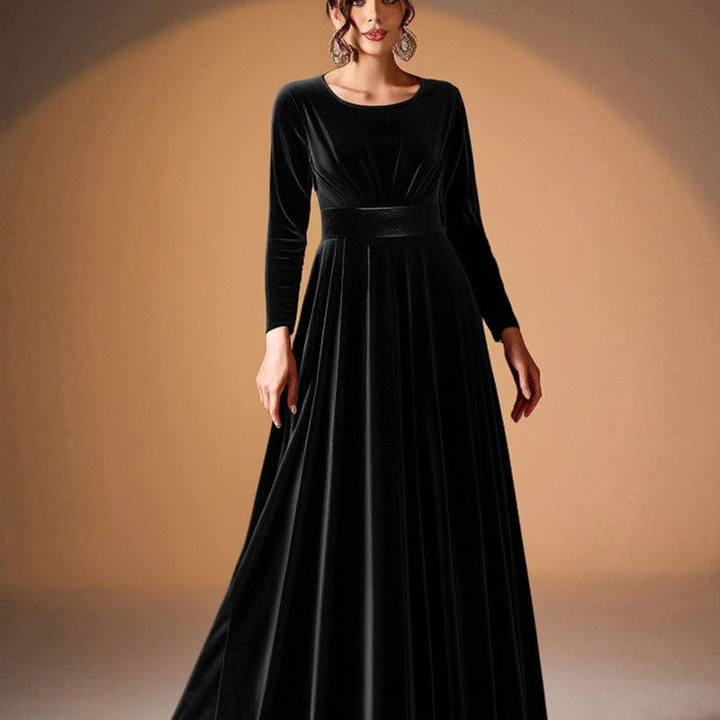 Béatrice | Robe Maxi en Velours à Manches Longues