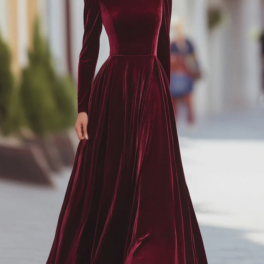 Éléonore | Robe Maxi en Velours à Col Montant
