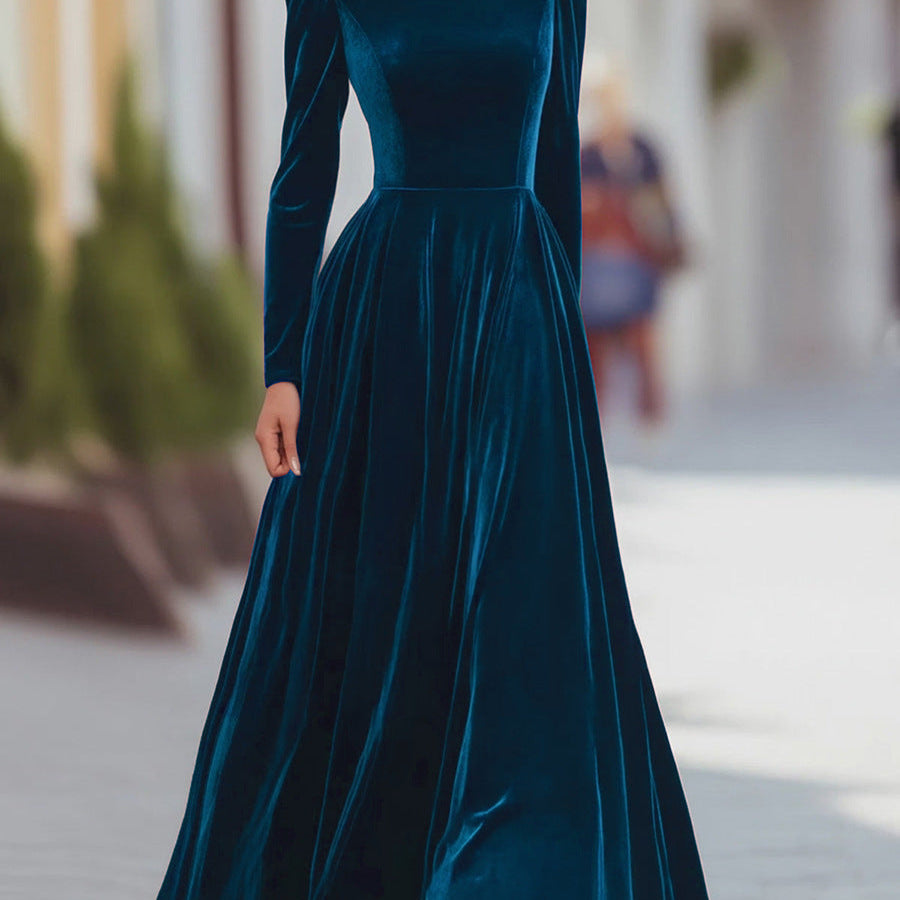 Éléonore | Robe Maxi en Velours à Col Montant