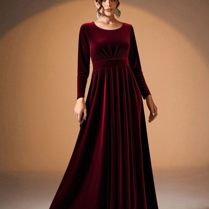 Béatrice | Robe Maxi en Velours à Manches Longues
