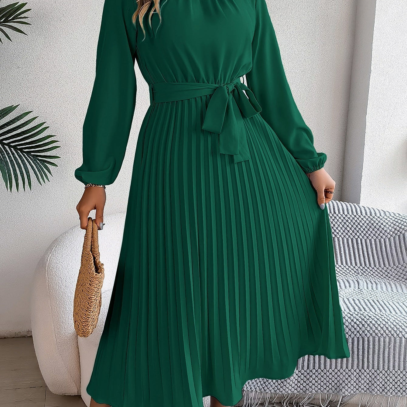 Martine | Robe Maxi Plissée Ceinturée