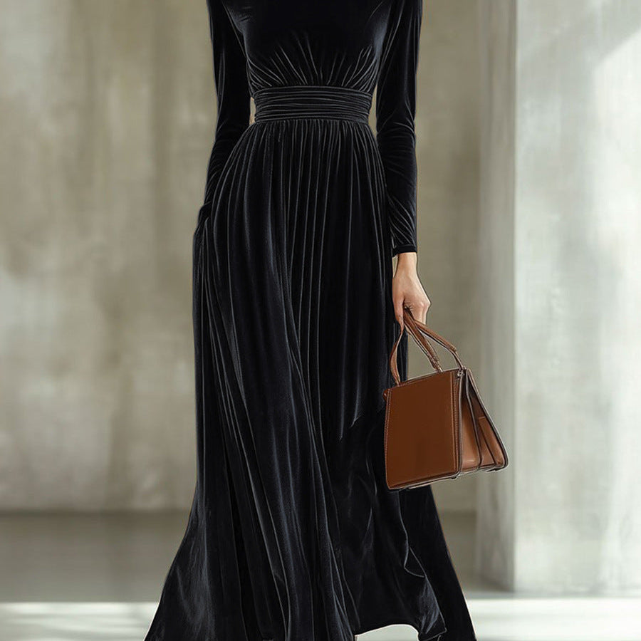 Marie | Robe Maxi en Velours Plissé