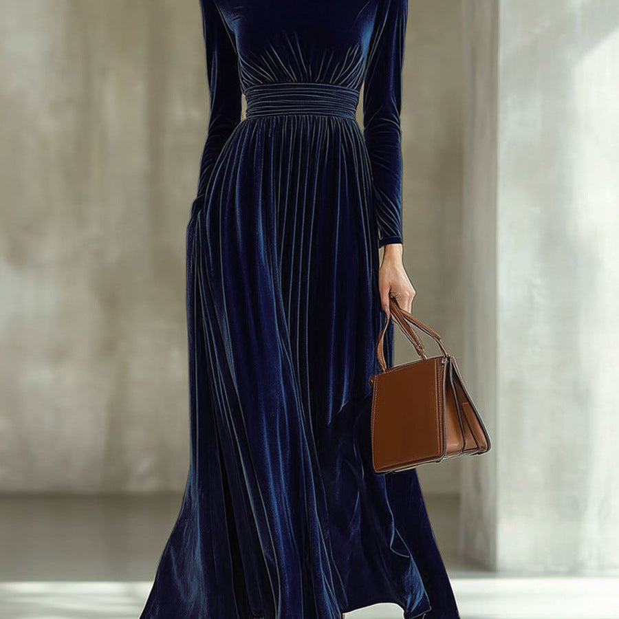 Marie | Robe Maxi en Velours Plissé