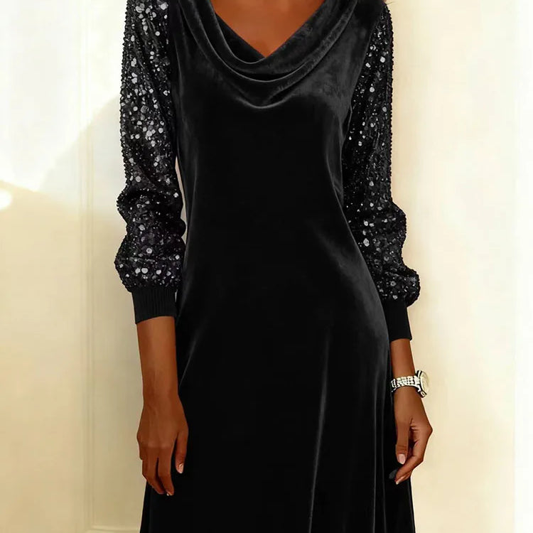 Sophie | Robe à Manches en Velours Étincelant