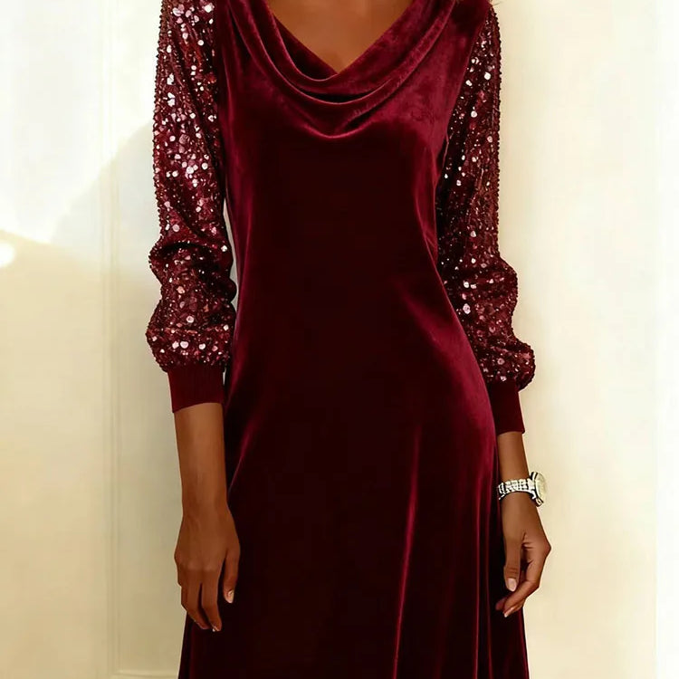 Sophie | Robe à Manches en Velours Étincelant