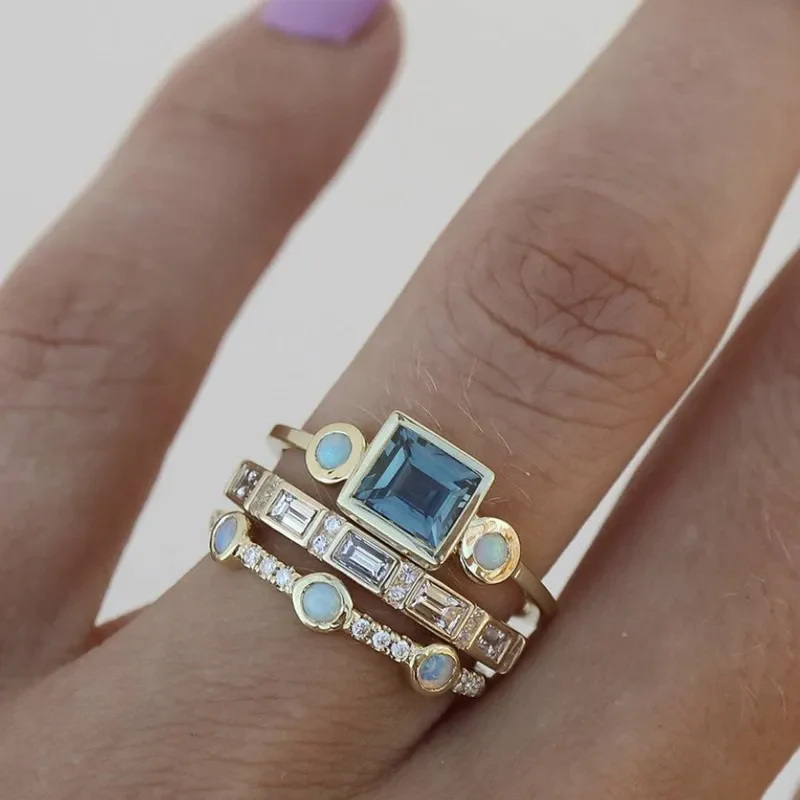 Océan - Ensemble de Bagues en Cristal Vintage Bleu